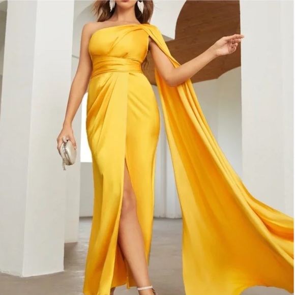 Luxe Pink One shoulder party formal evening Prom Satin Wedding dress - Picture 3 of 16